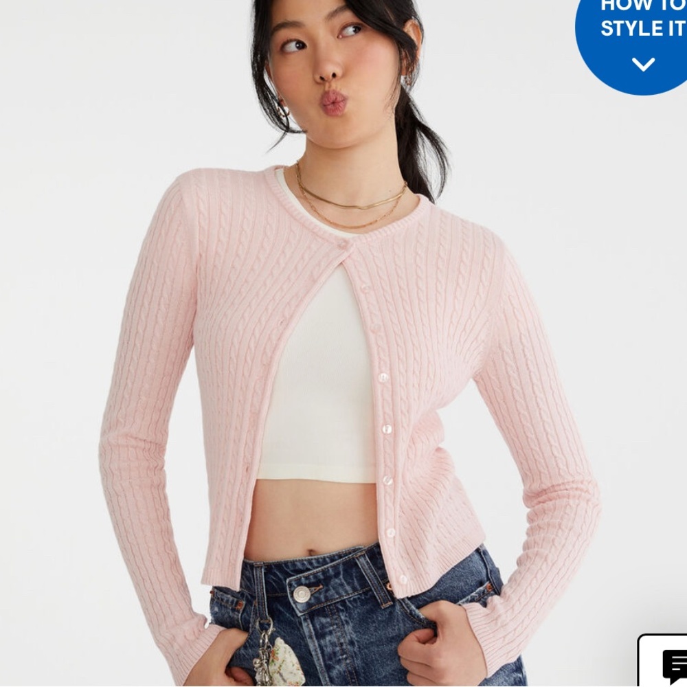 Aeropostale Pink Fitted Cardigan Sweater